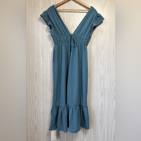 Halara Breezeful™ Deep V Neck Butterfly Sleeve Backless Midi Stone Blue Size XS - Picture 7 of 9